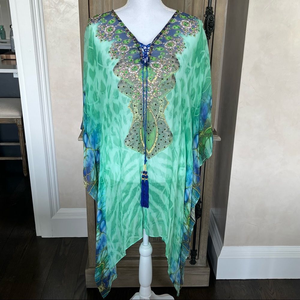 Ranee’s Designer Kaftan greens and blues size XL Swimwear coverup NWOT